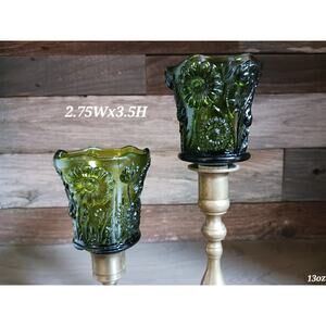 VTG Homco Daisy Sunflower Glass Peg Votive Candle Tealight Holder Green